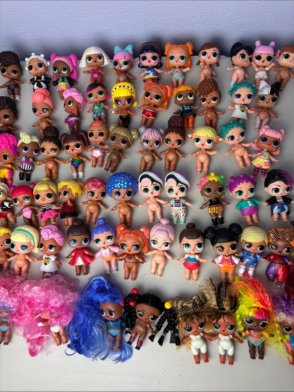 L.O.L. Surprise! Dolls LOT of 63  Assorted Colorful Hair & Outfits Collection